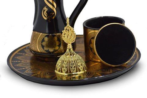 Glossy Arabic Design Royal Bakhoor Tea Set w/ Circular Tray - Black | Intense Oud - Intense Oud