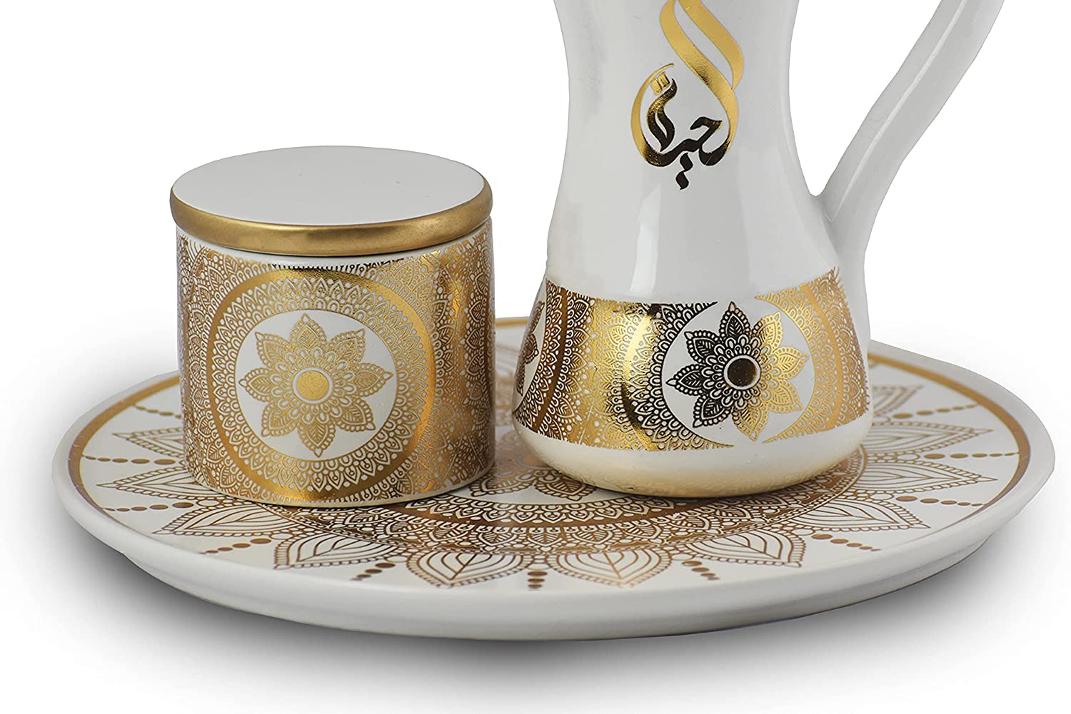 Glossy Arabic Design Royal Bakhoor Tea Set w/ Circular Tray - White | Intense Oud - Intense Oud