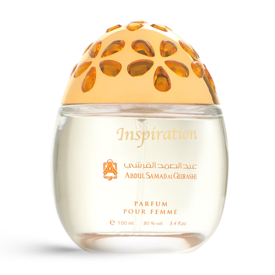 Mandarin Musk Inspiration EDP by ASQ, 100ml bottle, elegant packaging, showcasing the fragrance bottle with floral accents