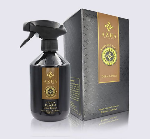 AZHA Dubai Desert Room & Linen Freshener 500ml bottle with desert-inspired scent, designed to freshen rooms and linens naturally.