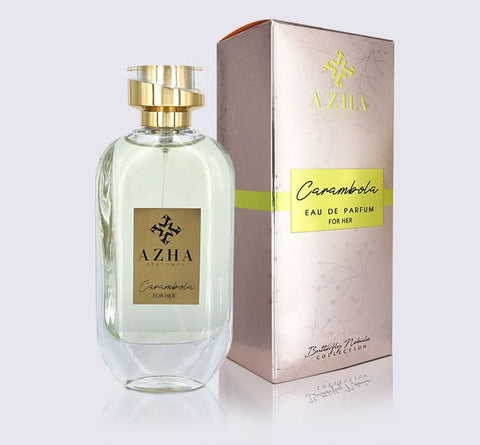 Azha Carambola For Her Eau De Parfum 100ml bottle, featuring a sleek design and vibrant label, on a white background.