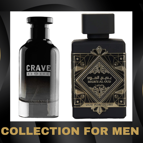 Collection for Men featuring Bade'e Al Oud for Glory EDP and Crave Extreme for Men Eau De Parfum by Intense Oud.