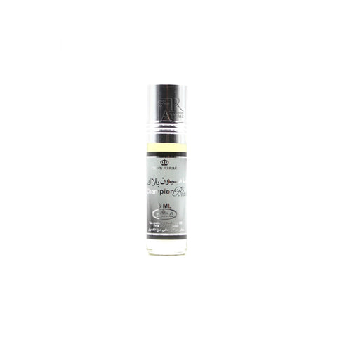 Champion Black 6ml concentrated perfume oil by Al-Rehab in a roll-on bottle, shown with its box packaging.