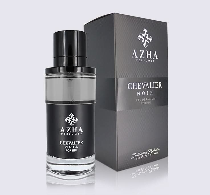 Box of Azha Chevalier Noir For Him Eau De Parfum 100ML, featuring sleek black packaging and elegant branding.