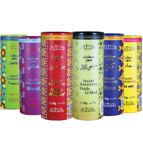 Six Nabeel Bakhoor varieties including Tawasul, Sa'ada, Kanz, Khayali, Habibi lil Abad, and Fakhar in a bundle.