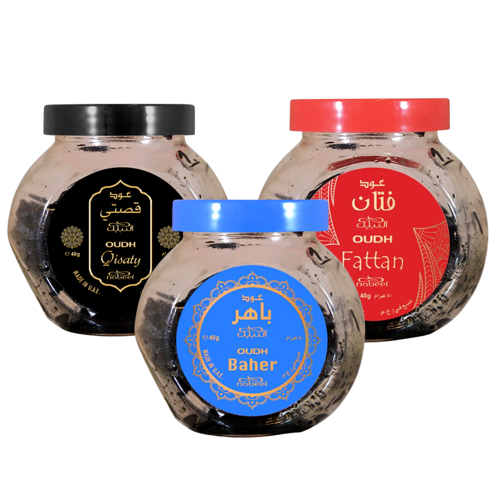 Variety 3 Pack Nabeel Bakhoor - Oudh Qisaty, Oudh Baher, & Oudh Fattan - 40GMS by Nabeel Perfumes - Intense Oud