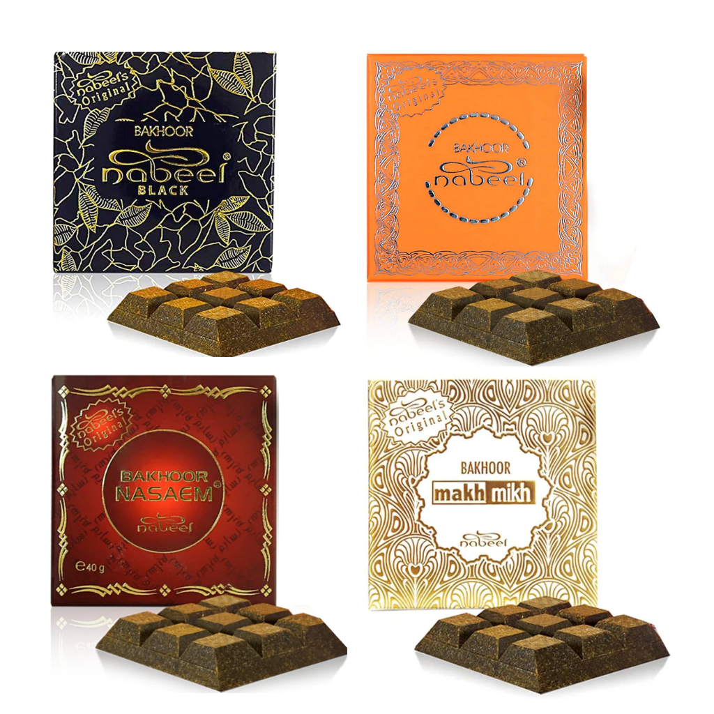 Variety 4 Pack Nabeel Bakhoor - Nasaem, Nabeel, Nabeel Black, and Makh Mikh - 40GMS (1.4 oz)  by Nabeel - Intense Oud