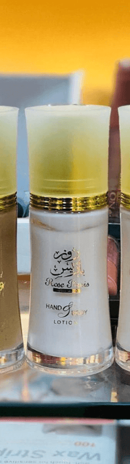 Ard Al Zaafaran Rose Paris Lotion 50GMS, elegant bottle of floral-scented hand and body moisturizer.