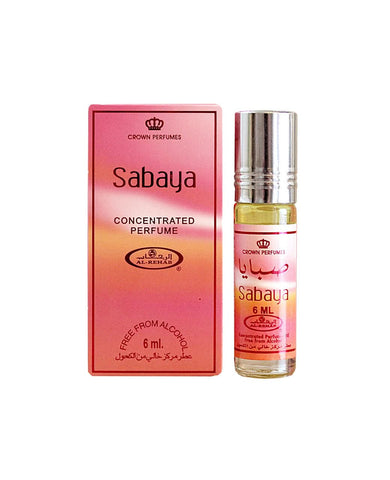 Sabaya 6ml Al-Rehab concentrated perfume oil roll-on with box, featuring elegant packaging and a sleek glass bottle.