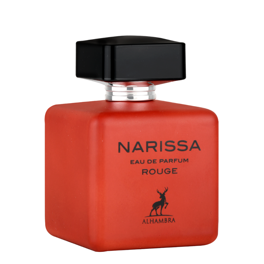 Maison Alhambra Narissa Rouge Eau de Parfum spray bottle, 100ml, with elegant packaging and floral fragrance design.