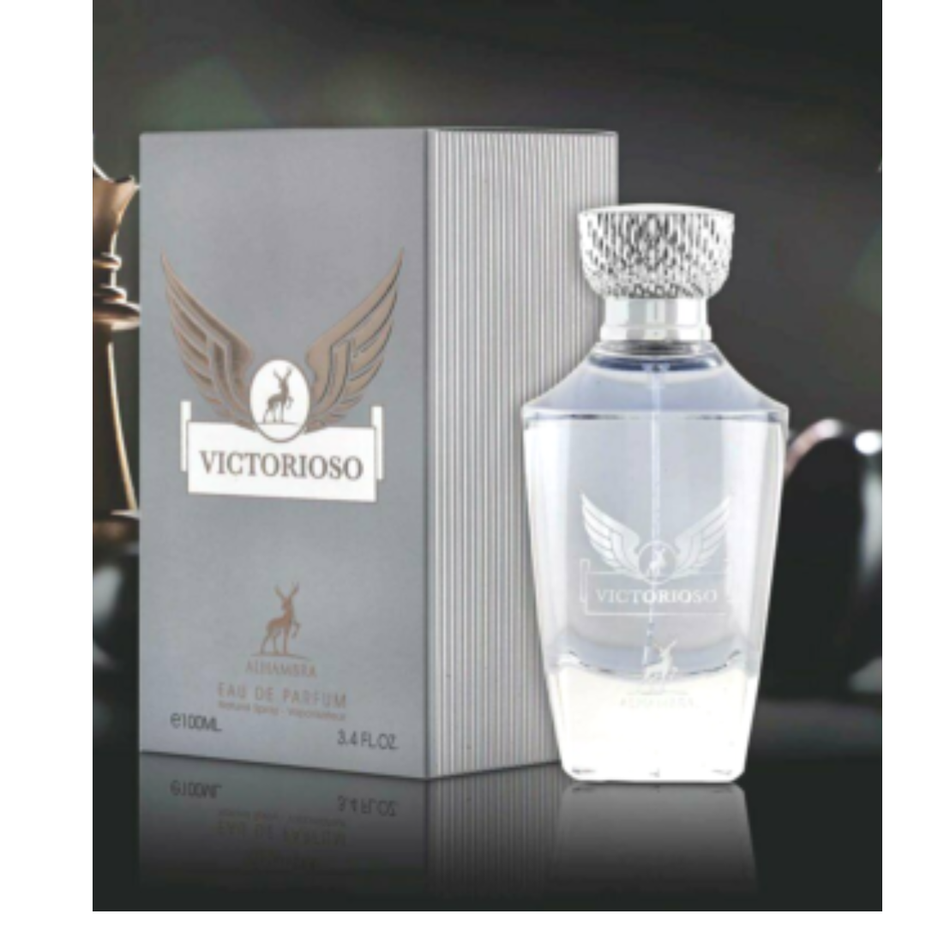 Maison Alhambra Victorioso Eau de Parfum spray 100ml, elegant bottle with a floral and woody scent.