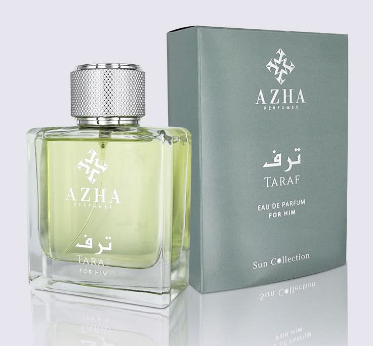 Azha Taraf For Him Eau De Parfum 100ML bottle with sleek design and black cap, showcasing the modern fragrance packaging.