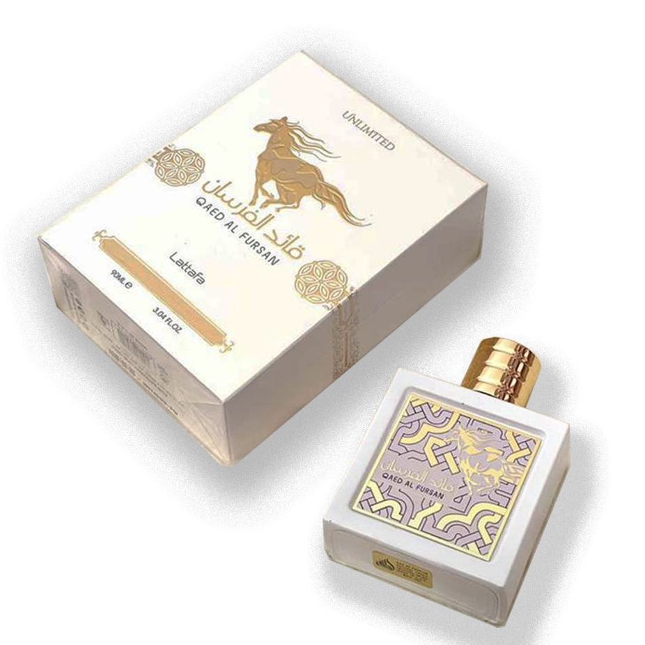 Qaed Al Fursan Unlimited Eau De Parfum by Lattafa in 90ml bottle, featuring elegant packaging and a luxurious fragrance.