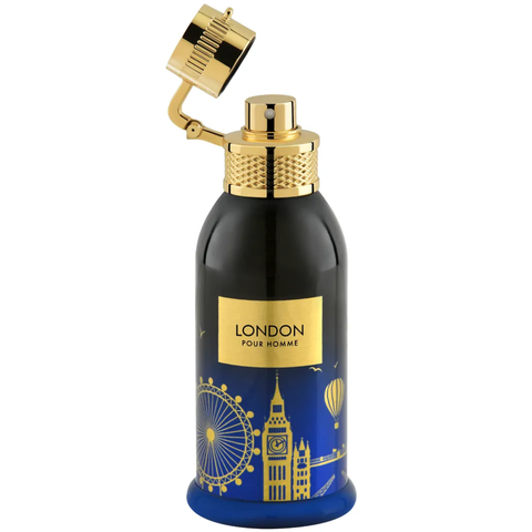 London Pour Homme EDP by Junaid Jamshed in a 100ml bottle, featuring a sleek design and a sophisticated fragrance.