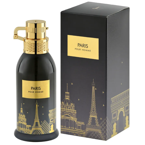 Junaid Jamshed Paris Pour Homme EDP 100ml bottle with elegant packaging, showcasing the men's fragrance design.