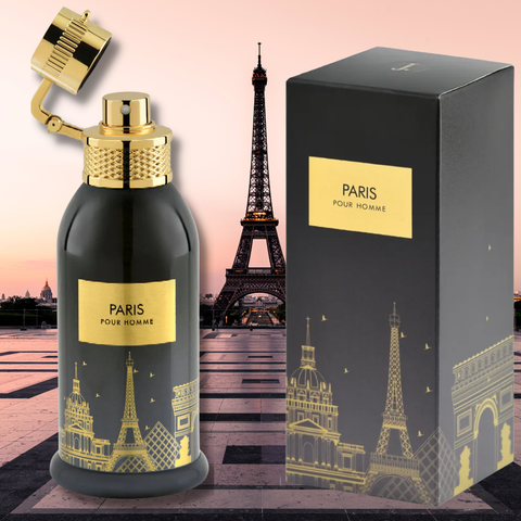 Junaid Jamshed Paris Pour Homme Eau De Parfum 100ml bottle with elegant packaging and label design.