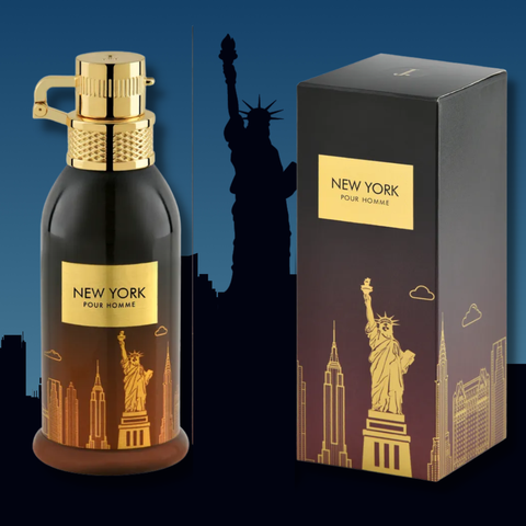 Junaid Jamshed New York Pour Homme EDP bottle, 100ml, sleek design, showcasing the elegant perfume packaging.