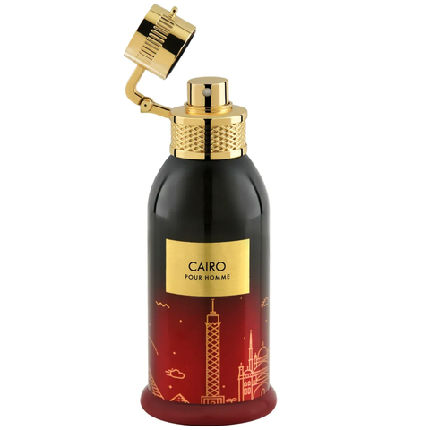 Cairo Pour Homme EDP by Junaid Jamshed, 100 ML bottle with sleek design, showcasing the elegant perfume packaging.