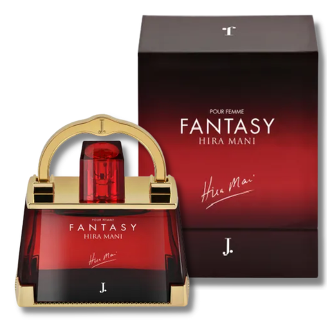 Junaid Jamshed Fantasy Hira Mani Pour Femme EDP bottle, 100 ML, elegant perfume packaging with floral and feminine design.