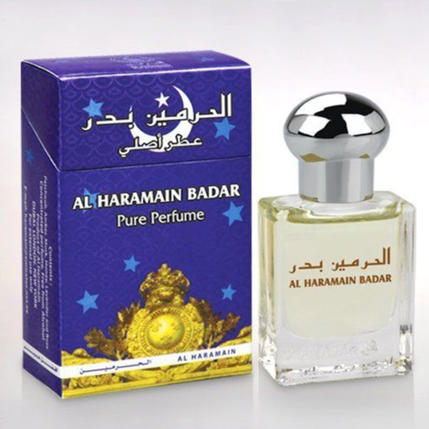 Al Haramain Badar perfume oil in a 15ml bottle, showcasing the concentrated perfume oil from the Al Haramain brand.