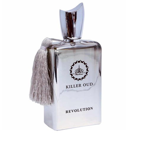 Revolution Killer Oud EDP by Killer Oud Range, 100ml bottle with dark amber liquid and elegant packaging.