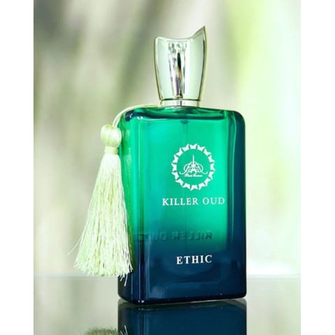 Killer Oud Range Ethic Killer Oud EDP 100ml bottle with black cap and elegant packaging, showcasing the luxurious fragrance design.