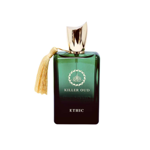 Killer Oud Range Ethic Killer Oud EDP perfume bottle, 100ml, with sleek design and elegant branding, showcasing the Eau de Parfum product.