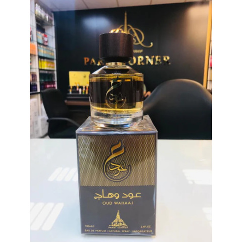 Paris Corner Oud Wahaaj EDP 100ml bottle with elegant packaging, showcasing the luxurious perfume design and branding.