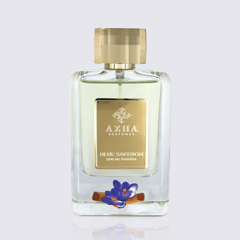 Blue Saffron by AZHA Eau De Parfum 100ml bottle with sleek design, featuring a blue hue and elegant packaging.