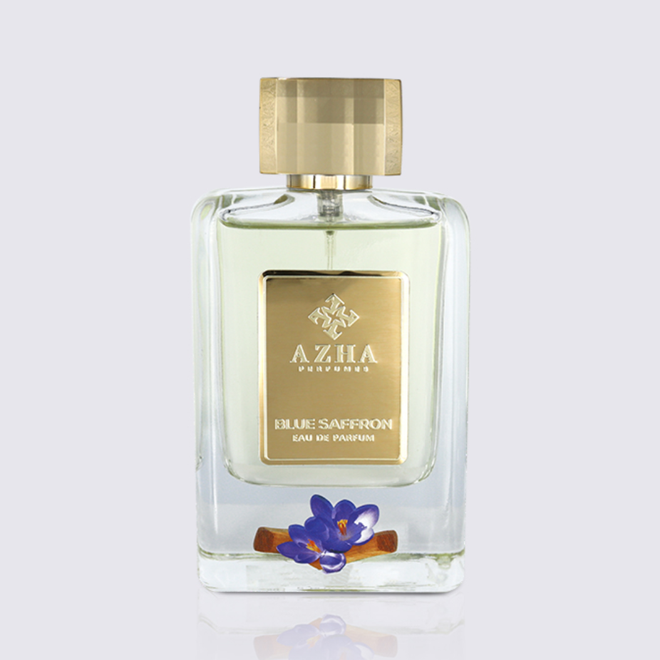 Blue Saffron Azha Eau De Parfum 100ml bottle with sleek blue packaging and elegant design.