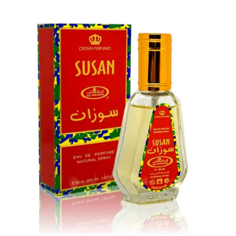 Susan Spy EDP by Al Rehab perfume bottle in elegant packaging, 50ml Eau De Parfum with a sleek design.