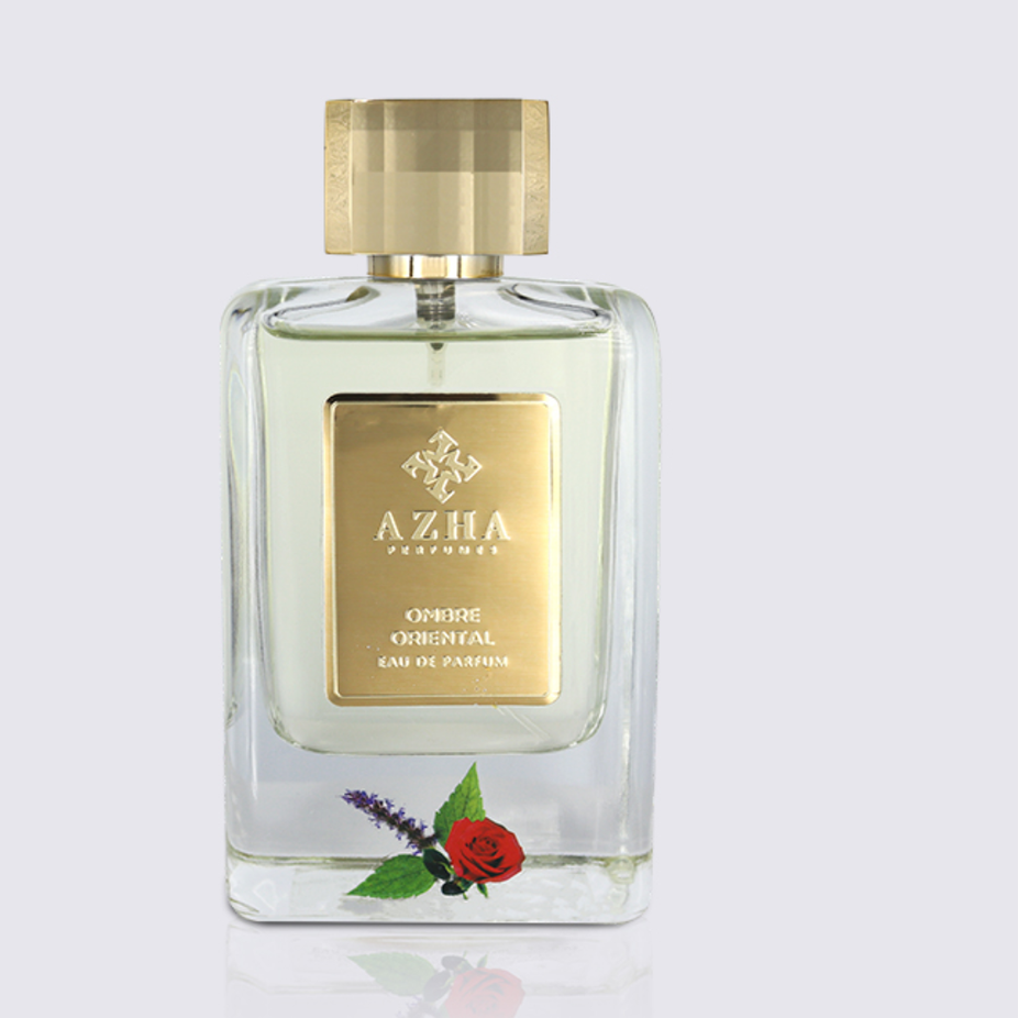 Azha Ombre Oriental Eau De Parfum 100ml bottle with a sleek design and gradient color, showcasing elegant packaging.