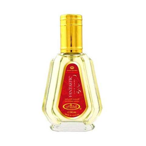 Al Rehab Fantastic EDP 50ml Eau De Parfum bottle with a sleek design, featuring a clear glass container and a silver cap.