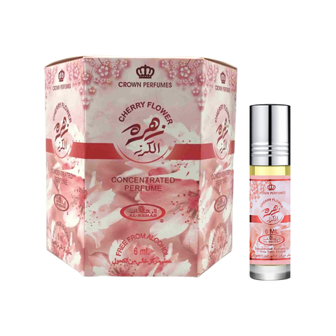 Al-Rehab Cherry Flower 6ml concentrated perfume oil roll-on, boxed set of six with floral cherry scent.