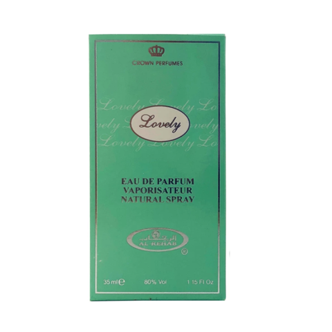 Elegant 35ml Eau De Parfum bottle by Al Rehab, showcasing a sleek design of the Lovely EDP perfume.