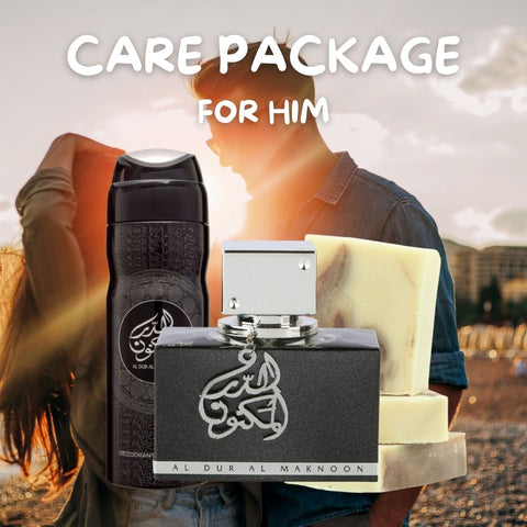 Care Package for Him - Al Dur Al Maknoon EDP, Al Dur Al Maknoon DEO, Incense Soap - Intense Oud