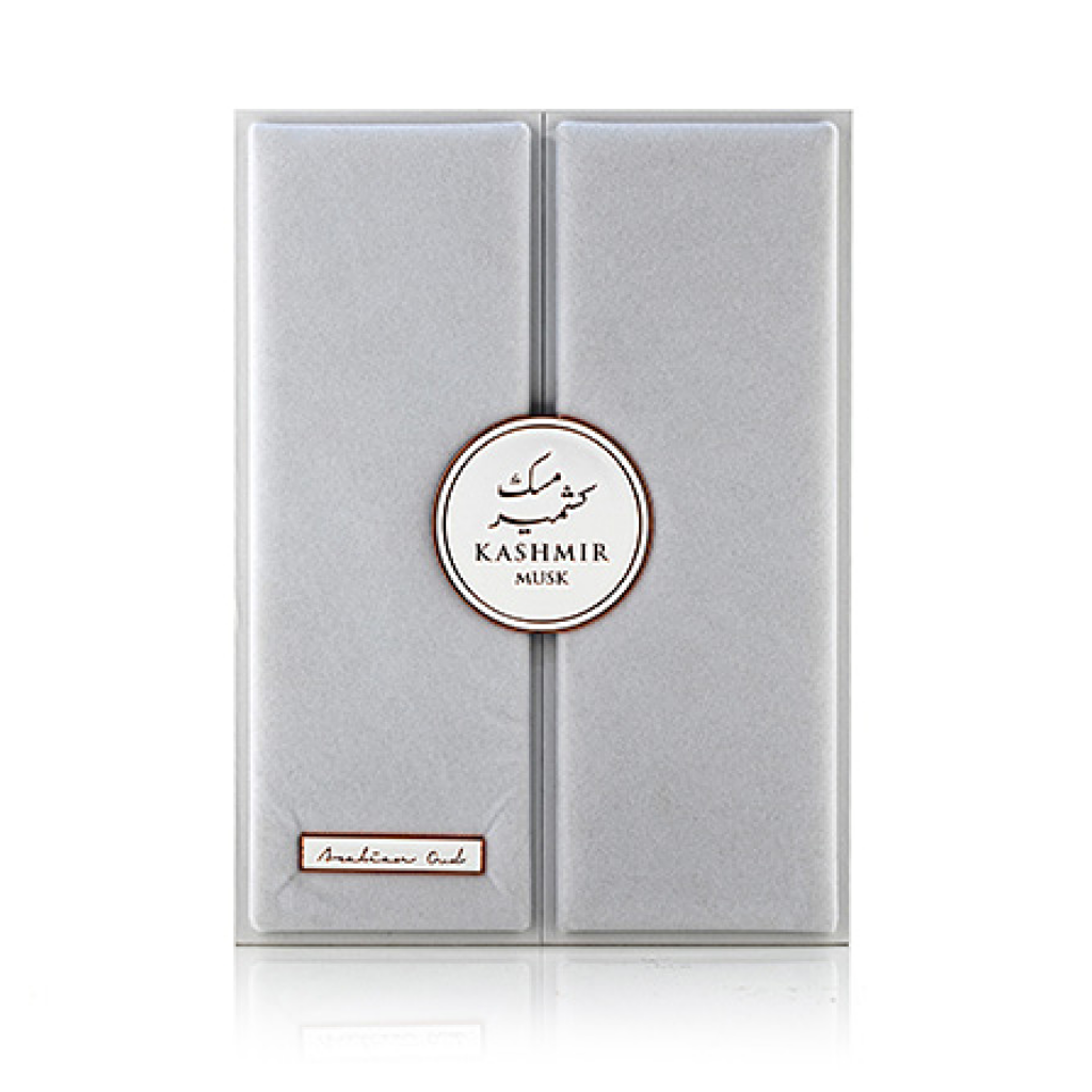 Arabian Oud Kashmir Musk EDP 100ML bottle with gold accents, showcasing elegant packaging of the Arabian Oud fragrance.