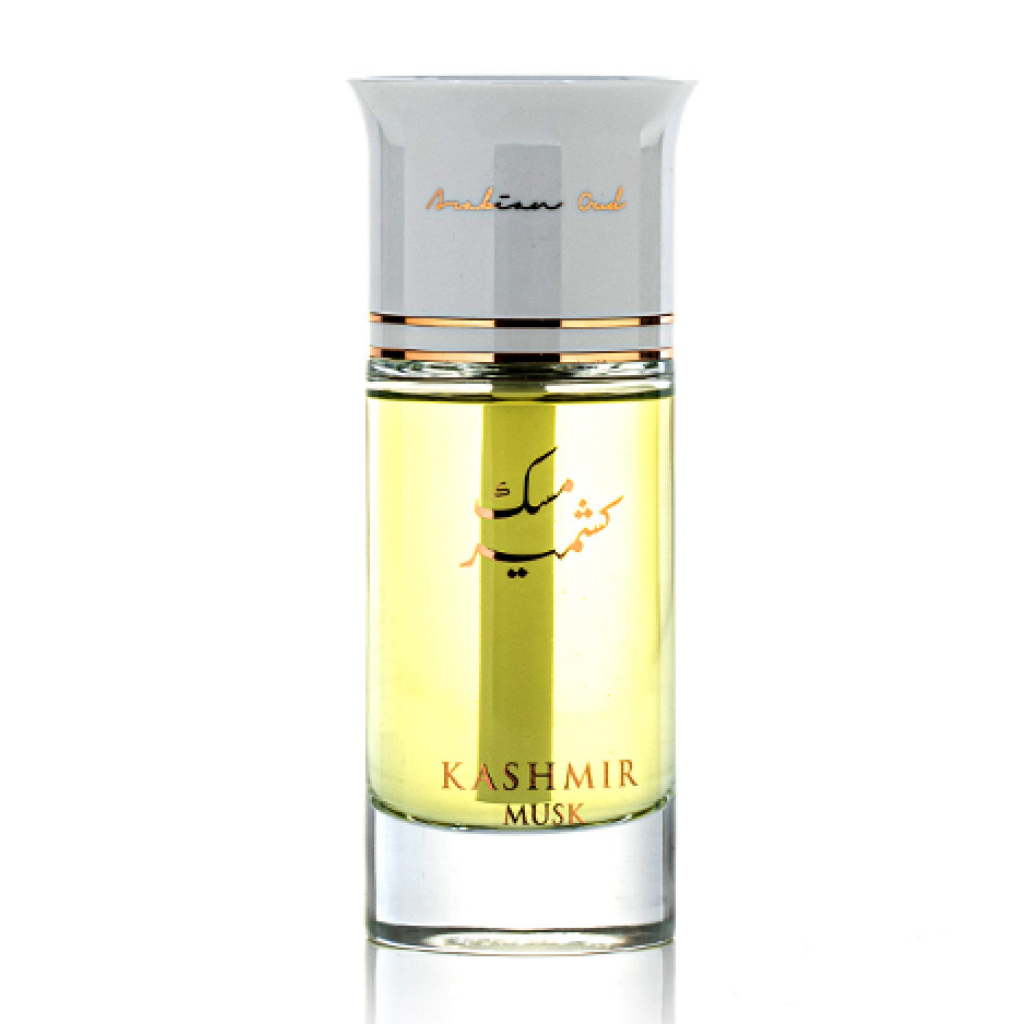 Arabian Oud Kashmir Musk EDP 100ML bottle, featuring elegant glass design and fragrance details for Arabian Oud perfume.