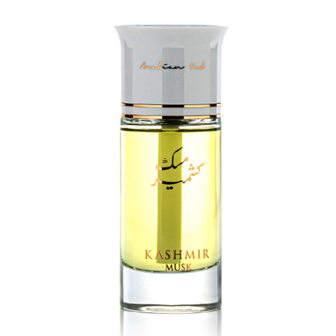 Arabian Oud Kashmir Musk EDP 100ML bottle, featuring elegant glass design and fragrance details for Arabian Oud perfume.