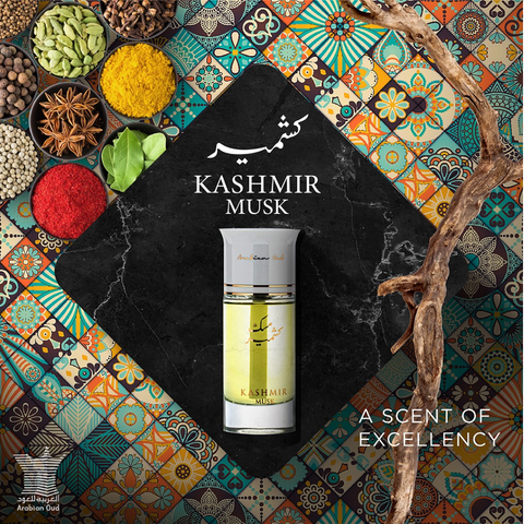Arabian Oud Kashmir Musk EDP 100ml bottle with elegant design, showcasing the luxurious fragrance of the Arabian Oud perfume.