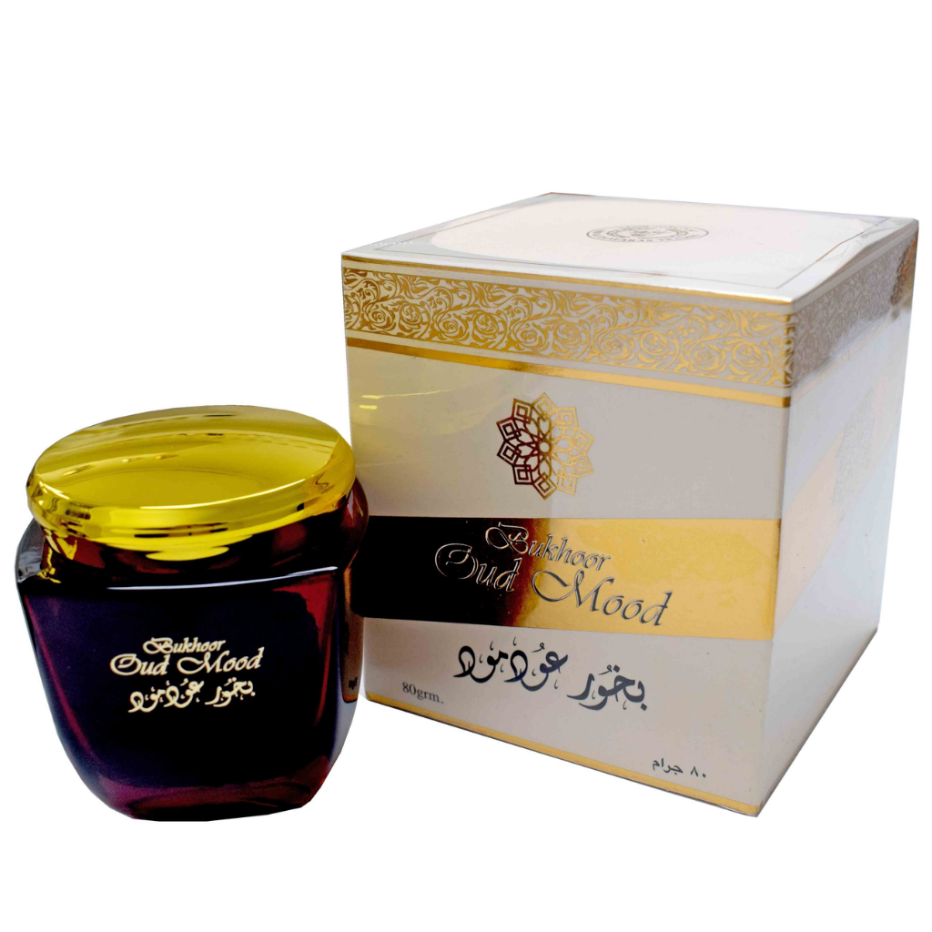 Bakhoor Oud Mood by Ard Al Zaafaran, 80g pack of traditional aromatic incense in decorative packaging