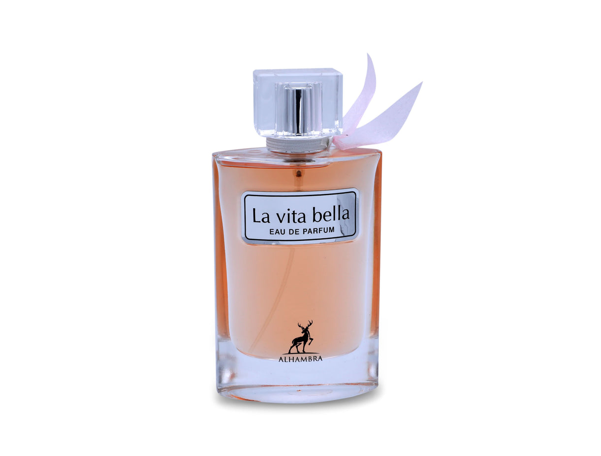 Maison Alhambra La Vita Bella Eau de Parfum spray 100ml bottle, elegant perfume with floral and citrus notes.
