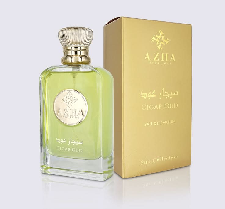 Azha Cigar Oud Eau de Parfum spray 100ml box showcasing the elegant packaging and luxurious design.