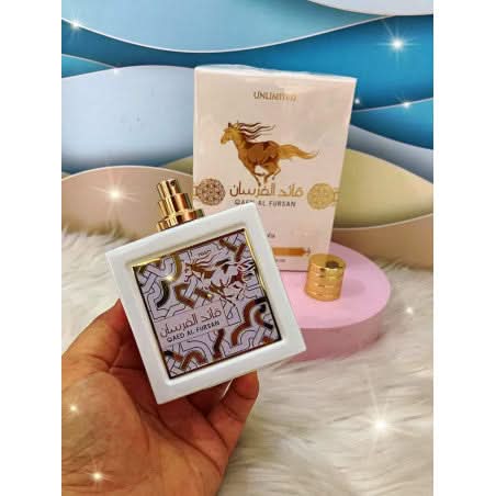 Qaed Al Fursan Unlimited Eau De Parfum by Lattafa, 90ml bottle with elegant packaging and Arabic-inspired design.