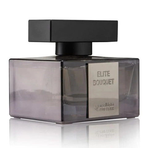 Front view of Oud Elite Elite Bouquet Oud EDP for Women, 100mL bottle showcasing elegant glass design and fragrance label.