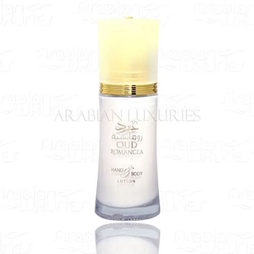 Ard Al Zaafaran Oud Romancea Lotion 50g, creamy textured beauty product in a sleek container, ideal for nourishing skin.