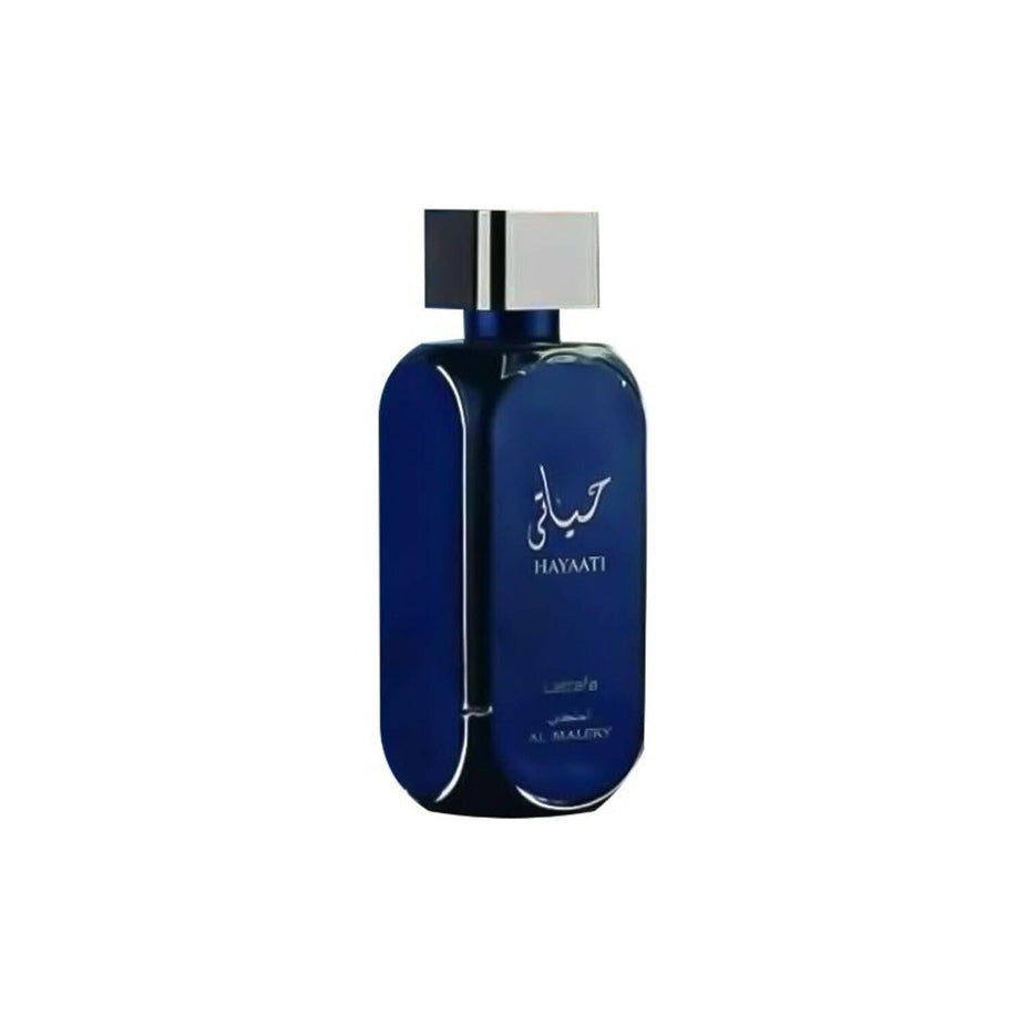 Lattafa Hayaati Al Maleky Eau de Parfum spray 100ml bottle with elegant packaging and floral fragrance design.