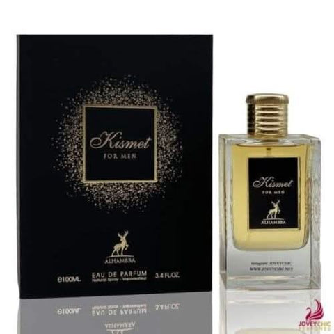 Maison Alhambra Kismet Eau de Parfum spray for men and women, 100ml, featuring elegant perfume bottles in a stylish bundle.